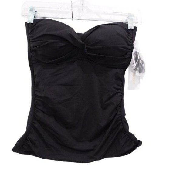 NEW Anne Cole Twist-Front Ruched Sweetheart Neck Tankini Top Size Small Black - Picture 1 of 6